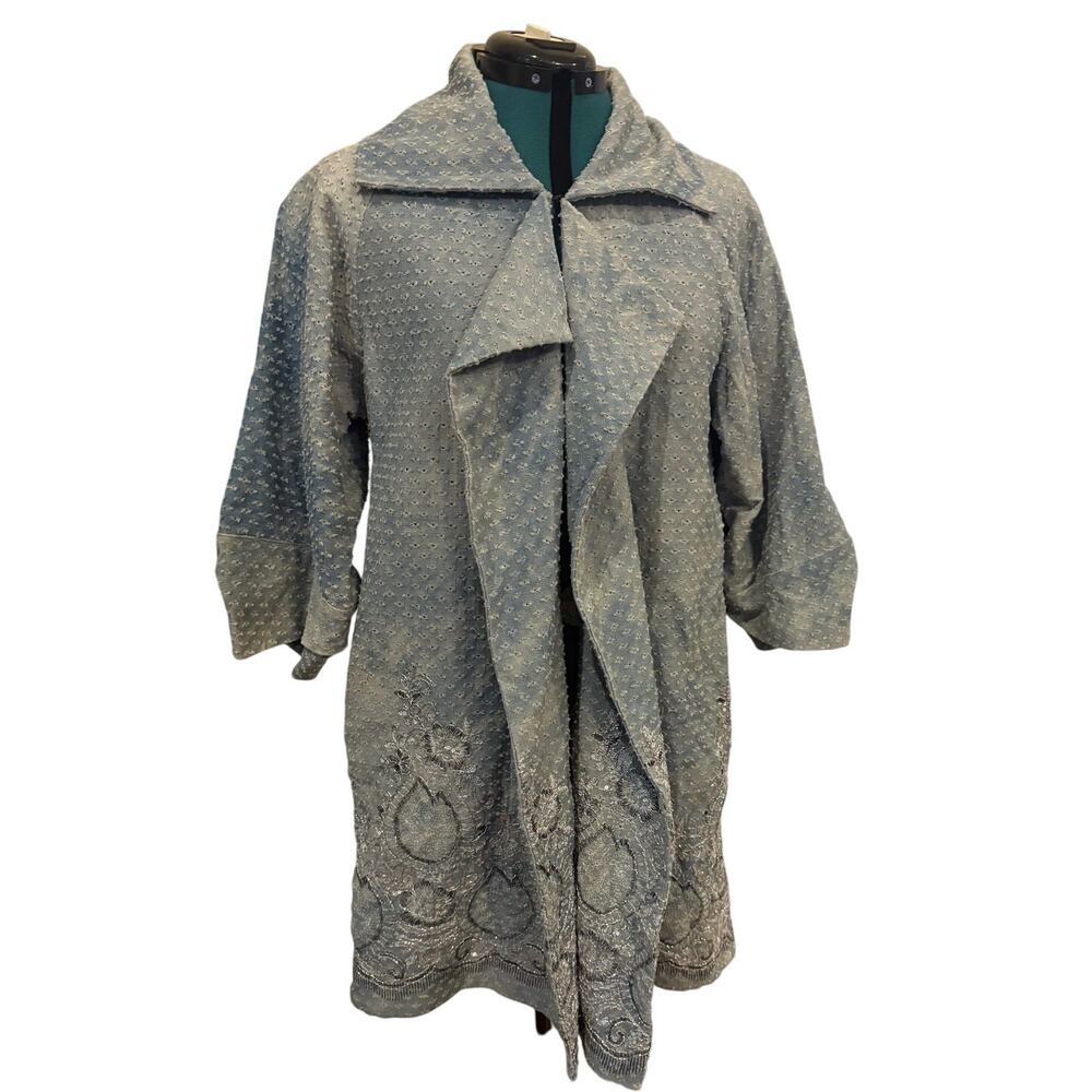 Simon Chang The‎ Collection Blue Embroidered Sequin Duster Coat Jacket Women’s 6